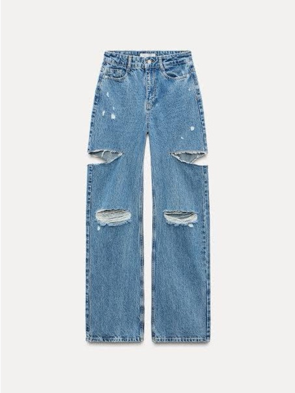 Zara Light Blue Distressed Wide-Leg Jeans